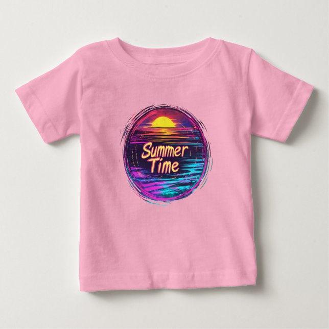 Pour Bébé T-shirt Sunset Retro animé "Heure d'été" (Devant)