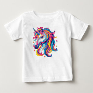 Pour Bébé T-Shirt Tête de Licorne Néon Vibrante Arc-en-cie