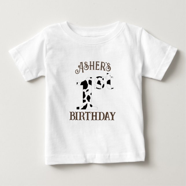 Pour Bébé T-shirt texte marron empreinte de vache 1er annive (Devant)