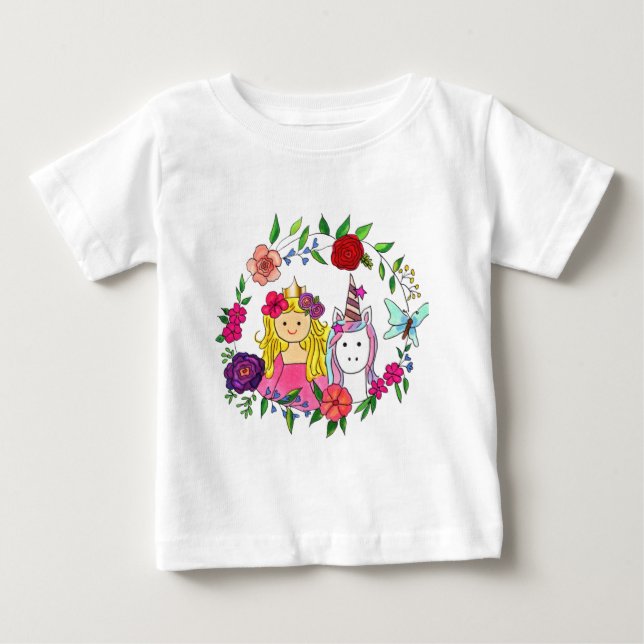 Pour Bébé Top et T-shirt Princess & Unicorn Wreath Baby (Devant)