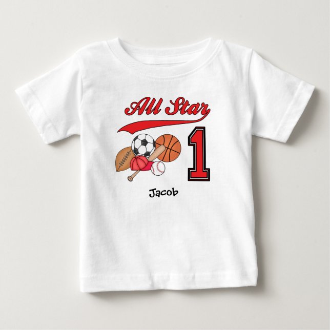 Pour Bébé Tous les sports Star 1er anniversaire Baby T-shirt (Devant)