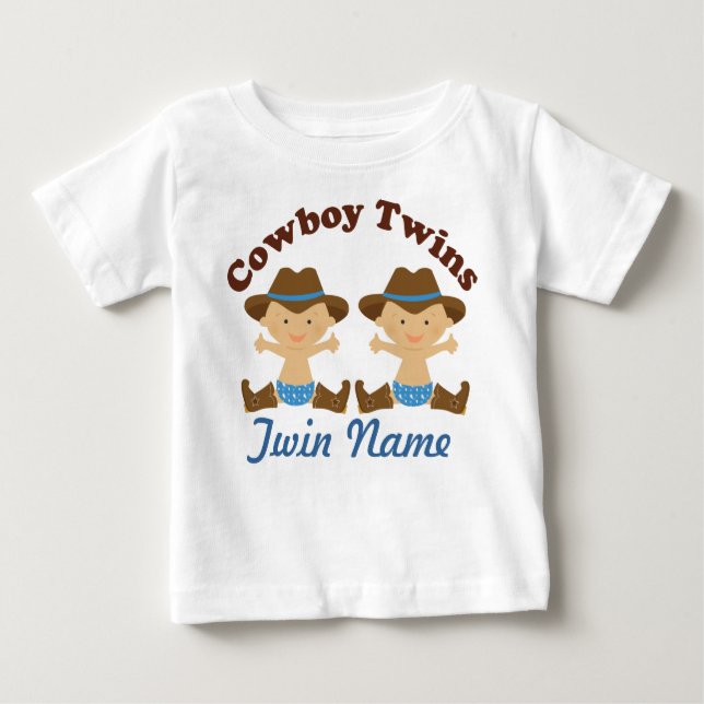Pour Bébé Twin Boys Personnalisé Cowboy Baby T-shirt (Devant)