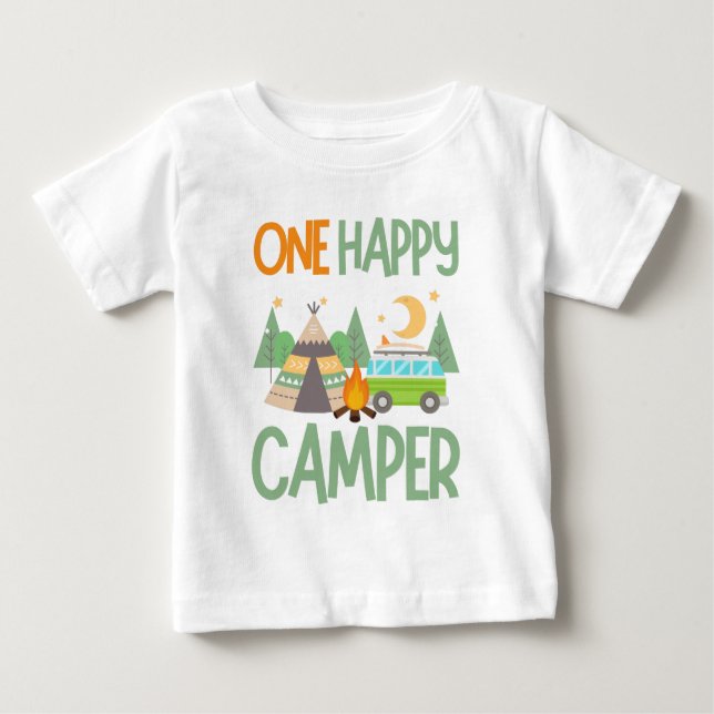 Pour Bébé un joyeux camper premier anniversaire T-Shirt Groc (Devant)
