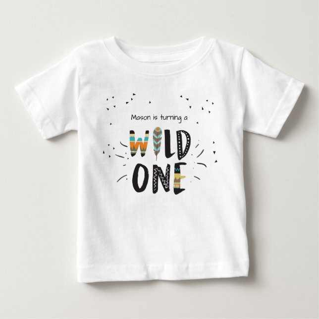Pour Bébé Un premier anniversaire Wild T-shirt Tribal Feathe (Devant)