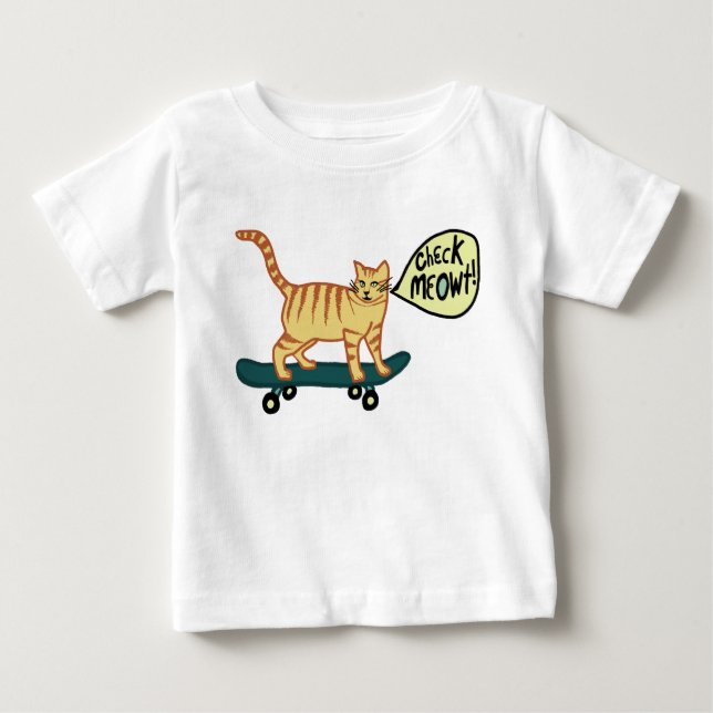 Pour Bébé Vérifier Meowt Punny Skateboard Tabby T-Shirt Chat (Devant)