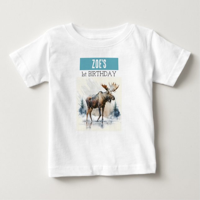 Pour Bébé Vibes d'hiver Moose - T-shirt 1er anniversaire (Devant)