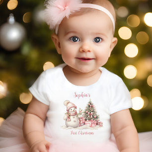 Pour Bébé Vintage Snowman Girl Rose Premier T-shirt de Noël