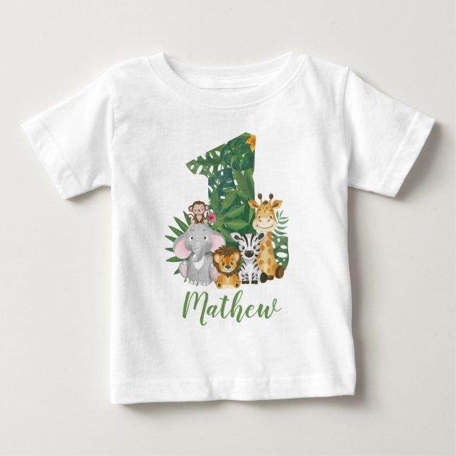 Pour Bébé Wild One Baby 1st Birthday Jungle Safari T-shirt (Devant)