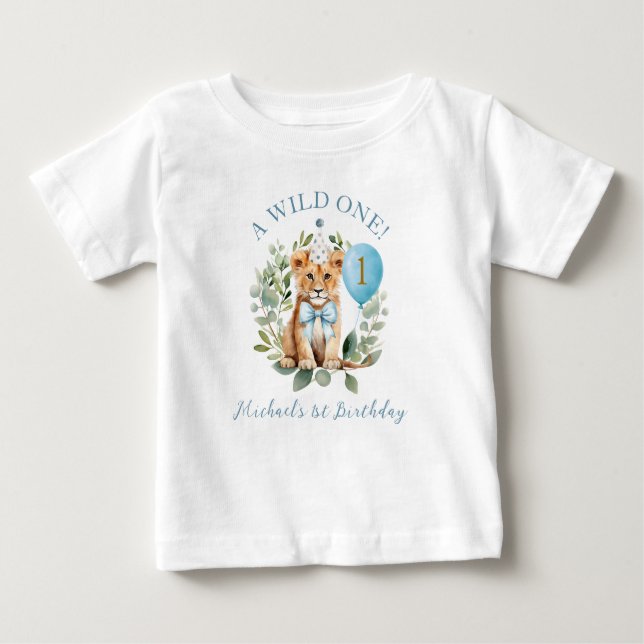 Pour Bébé Wild One Birthday Lion Boy Birthday Floral T-Shirt (Devant)