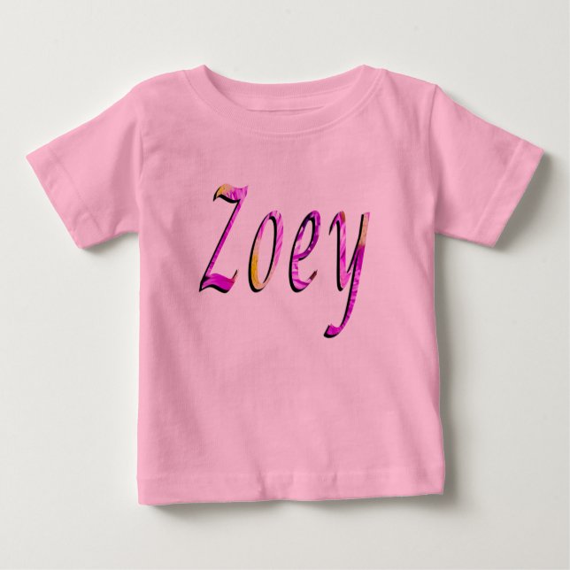 Pour Bébé Zoey, Nom, Logo, Baby Girl Pink T-shirt (Devant)