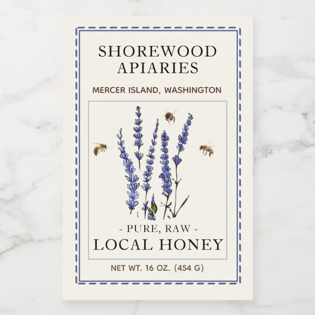Pour Bocaux Abeilles et lavande Étiquette miel 2"x3" (Étiquettes simples)