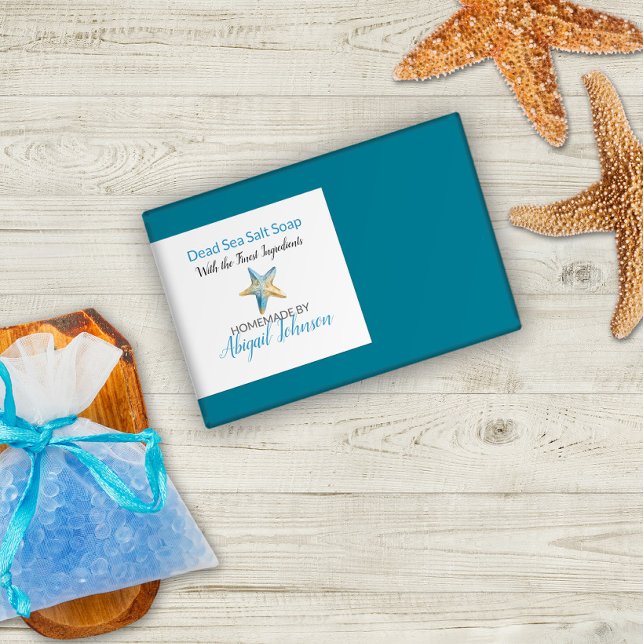 Pour Bocaux Aquarelle Blue ivoire Starfish Étiquette de savon  (Créateur téléchargé)