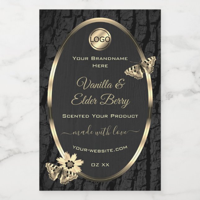 Pour Bocaux Black Tree Bark Wood Grain Gold Étiquette Logo (Étiquettes simples)