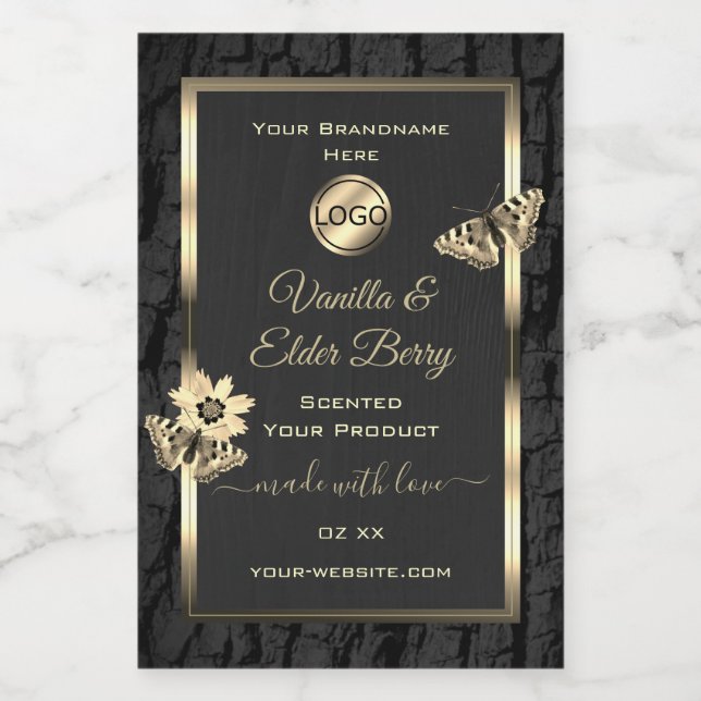 Pour Bocaux Black Tree Bark Wood Grain Gold Étiquette Logo (Étiquettes simples)