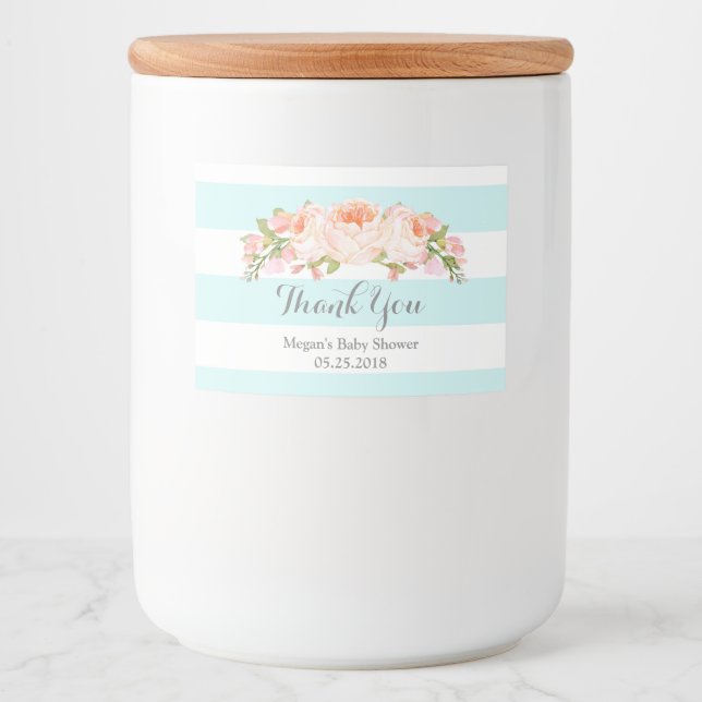 Pour Bocaux Bleu Baby shower Floral Étiquette (Devant)