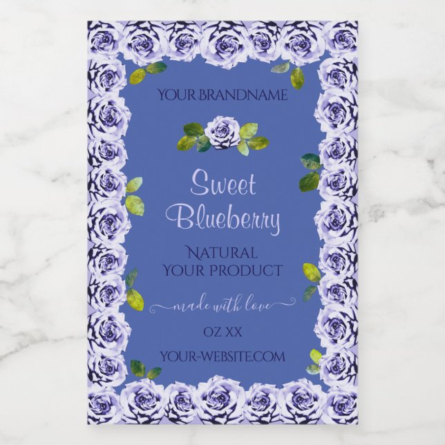 Pour Bocaux Bleu Bleu Étiquette mignon Roses (Étiquettes simples)
