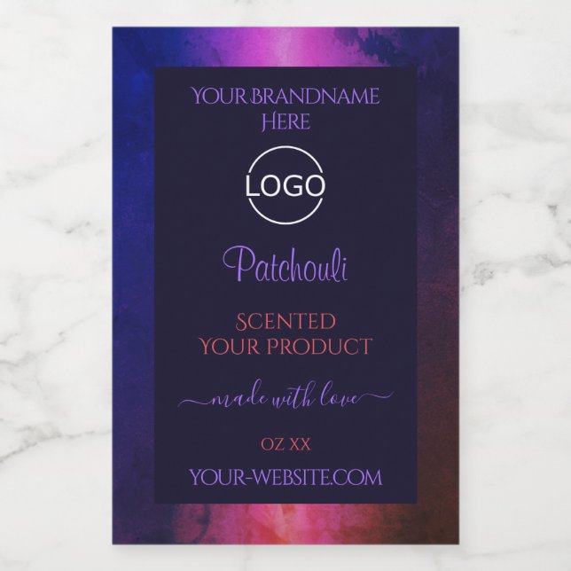 Pour Bocaux Bleu rose violet marbre moderne Étiquette Logo (Étiquettes simples)