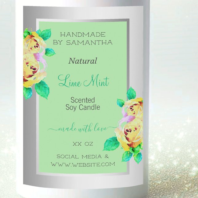 Pour Bocaux Bougies du Étiquette Floral Silver Green (Créateur téléchargé)