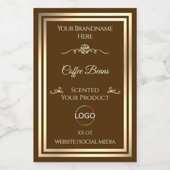Pour Bocaux Café Brown Étiquette Gold Frame avec logo (Étiquettes simples)