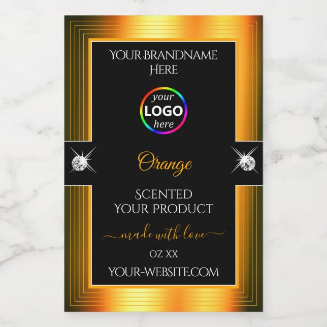 Pour Bocaux Classy Black Shiny Orange avec Logo Étiquette prod (Étiquettes simples)
