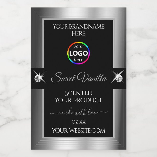 Pour Bocaux De Luxe Black Shiny Silver avec logo Étiquette pro (Étiquettes simples)