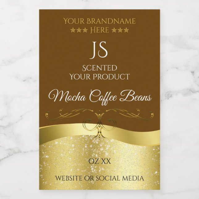 Pour Bocaux Décor or Wavy Classy Brown foncé Étiquette Monogra (Étiquettes simples)