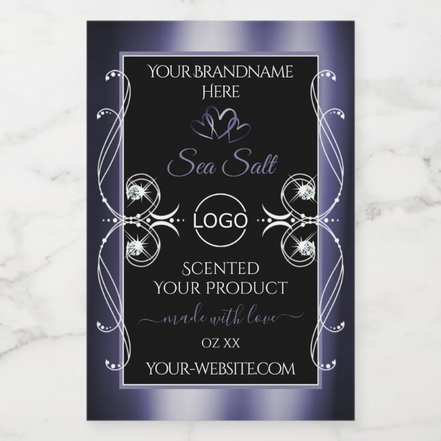 Pour Bocaux Diamants glamour Noir Bleu Produit Logo Étiquette (Étiquettes simples)