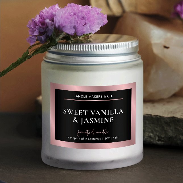 Pour Bocaux Élégant Noir & Rose Gold Produit Étiquette d'embal (Black and rose gold rectangle product label)