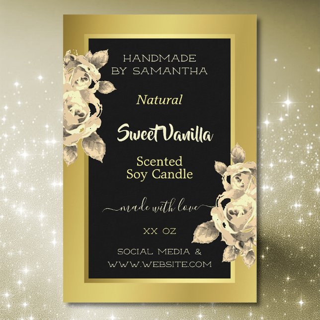 Pour Bocaux Elégant Or Black Floral produit Étiquette Beauté & (Créateur téléchargé)