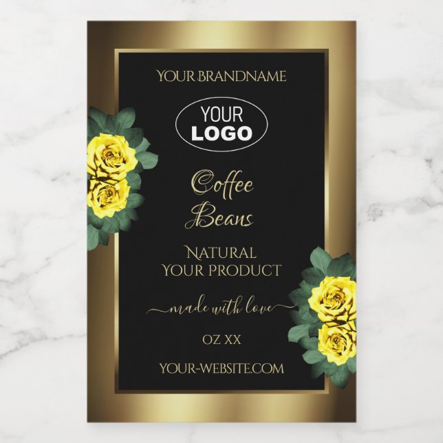 Pour Bocaux Élégant or noir produit Étiquette Yellow Roses Log (Étiquettes simples)