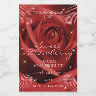 Pour Bocaux Élégant produit Étiquette Rose rouge avec Feuilles
