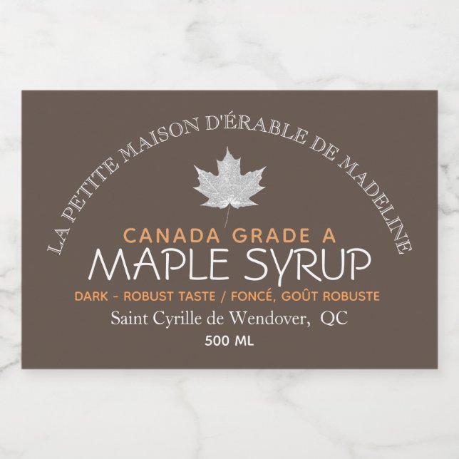Pour Bocaux Étiquette alimentaire canadien modifiable au sirop (Étiquettes simples)