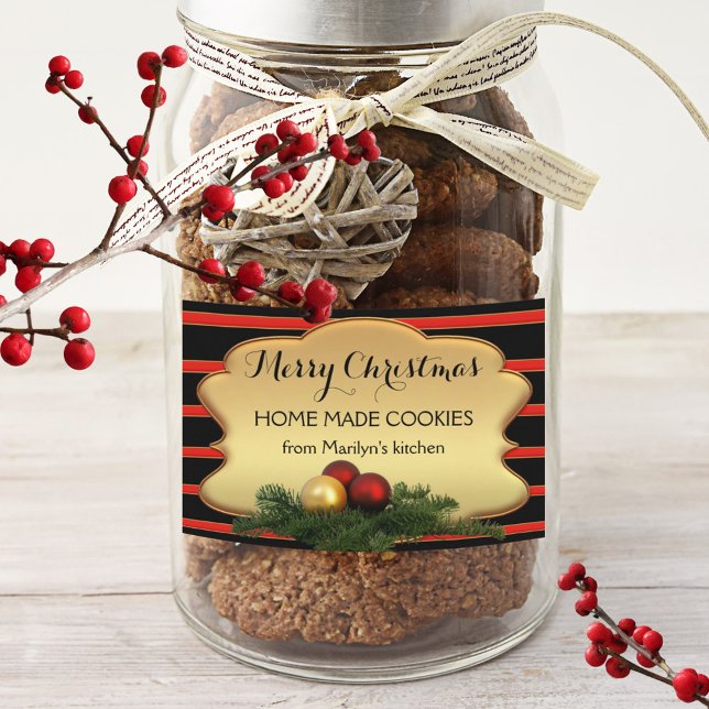 Pour Bocaux Étiquette alimentaire Festive Gold Striped Christm (Créateur téléchargé)