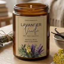 Étiquette de bougie florale à la lavande et à la v