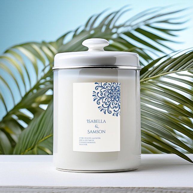 Pour Bocaux Étiquette de bougie Whimsical Blue Flourish (Créateur téléchargé)