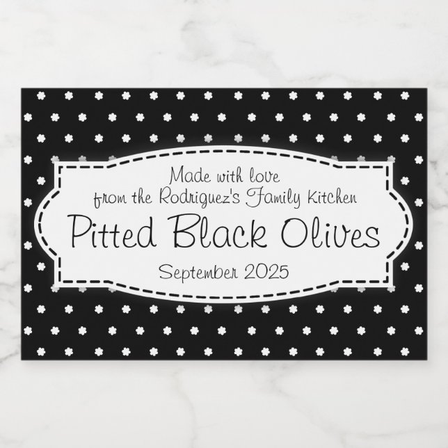 Pour Bocaux Étiquette de fleurs de polka d'olives noires (Étiquettes simples)