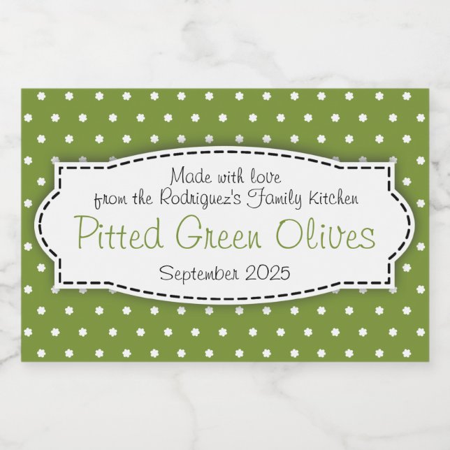 Pour Bocaux Étiquette de fleurs de polka d'olives vertes (Étiquettes simples)