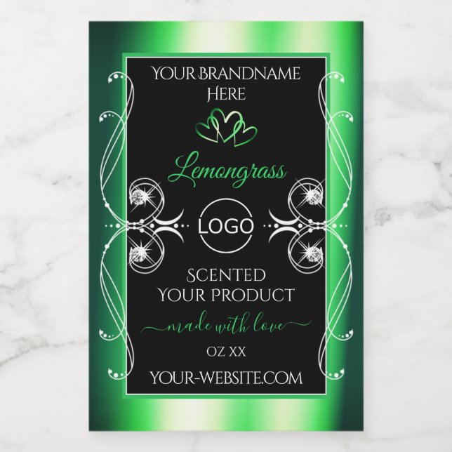 Pour Bocaux Étiquette de luxe Emerald Green Black avec logo (Étiquettes simples)