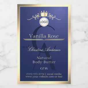 Pour Bocaux Étiquette de produit bleu marine Logo cadre doré M