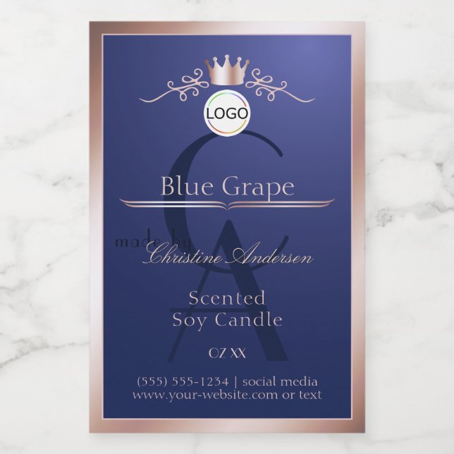 Pour Bocaux Étiquette de produit bleue avec logo monogramme ca (Étiquettes simples)