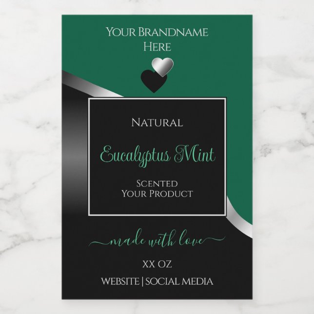 Pour Bocaux Étiquette de produit Hunter Green Black Wavy Silve (Étiquettes simples)