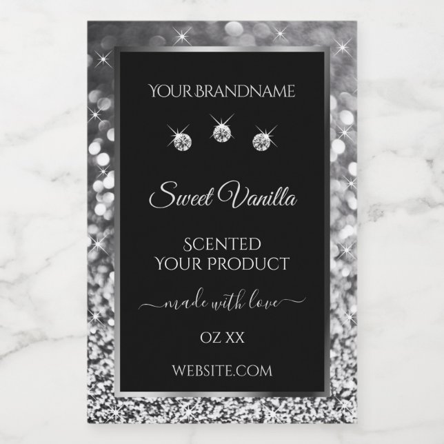 Pour Bocaux Étiquette de produit Luxe Diamants Paillettes Arge (Étiquettes simples)