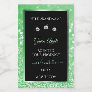 Pour Bocaux Étiquette de produit Noir avec Paillettes Vert Éme