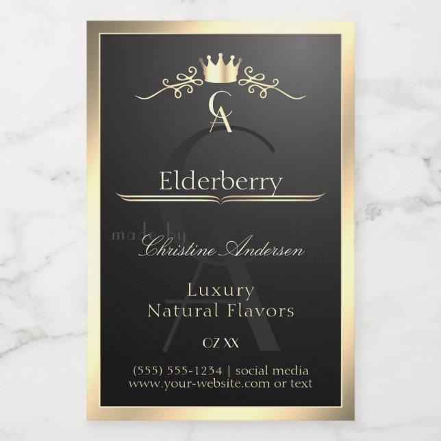 Pour Bocaux Étiquette de produit noir noble avec monogramme à  (Étiquettes simples)
