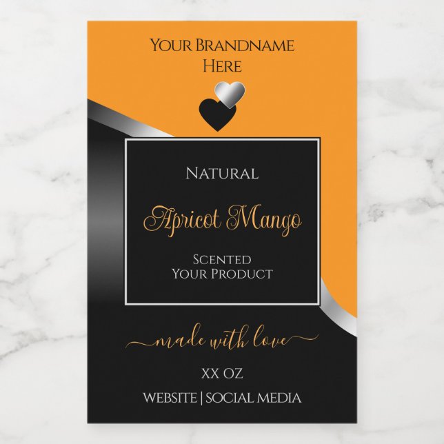 Pour Bocaux Étiquette de produit Orange Black Wavy Silver Coeu (Étiquettes simples)