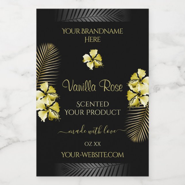 Pour Bocaux Étiquette de produits Tropical Black Gold Fleurs h (Étiquettes simples)