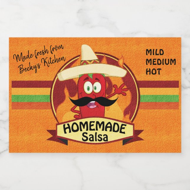 Pour Bocaux Étiquette de salsa maison avec un piment mignon (Étiquettes simples)