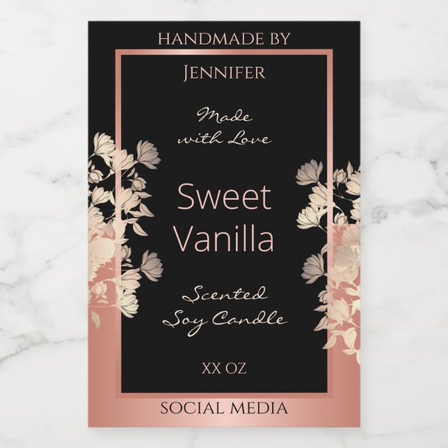 Pour Bocaux Étiquette d'emballage de produits floraux noirs Ro (Étiquettes simples)