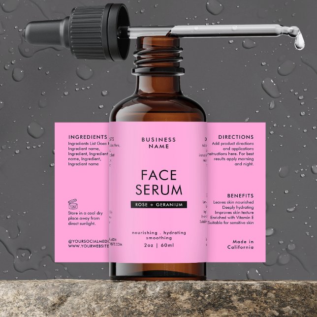 Pour Bocaux Étiquette imperméable moderne rose 2 OZ Bouteille (Girly Pink 2 OZ Dropper Bottle Waterproof Label *verify size to ensure a good fit")