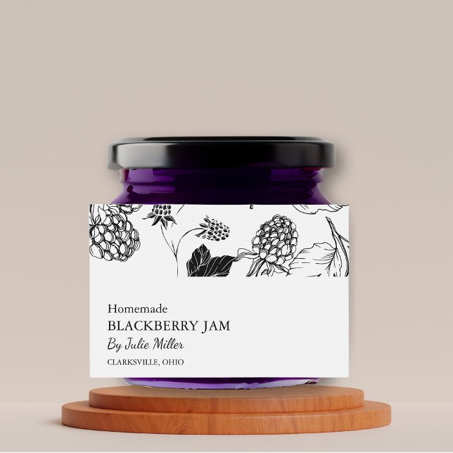 Pour Bocaux Étiquette simple Black & White Blackberry Jam (Créateur téléchargé)